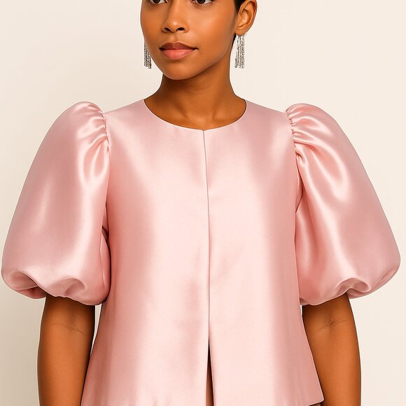 Pink Satin Puff Sleeve Top / Bridal - Picture 4 of 6